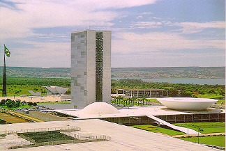 Brasilia: National Congress, with Paranoa Lake at the back. Photo by Augusto Areal.
